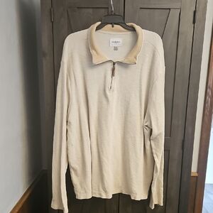 Goodfellow & Co Cream Long-Sleeve Quarter-Zip Pullover with Tan Collar